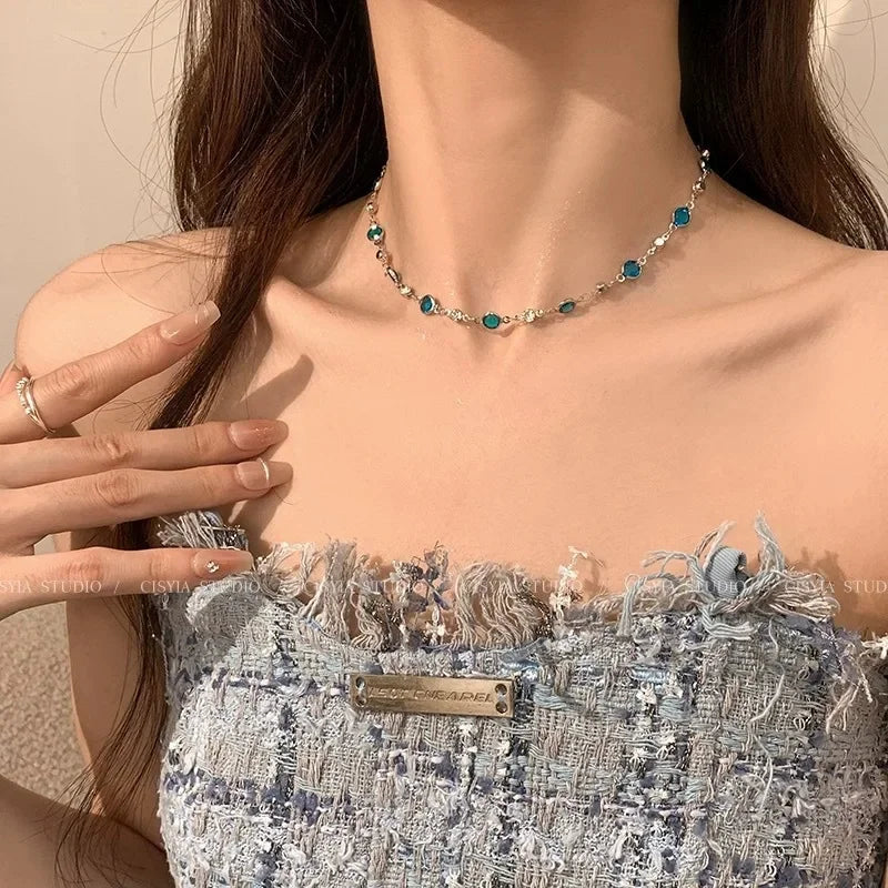 Blue Crystal Butterfly Necklace - Kouttor Soliman