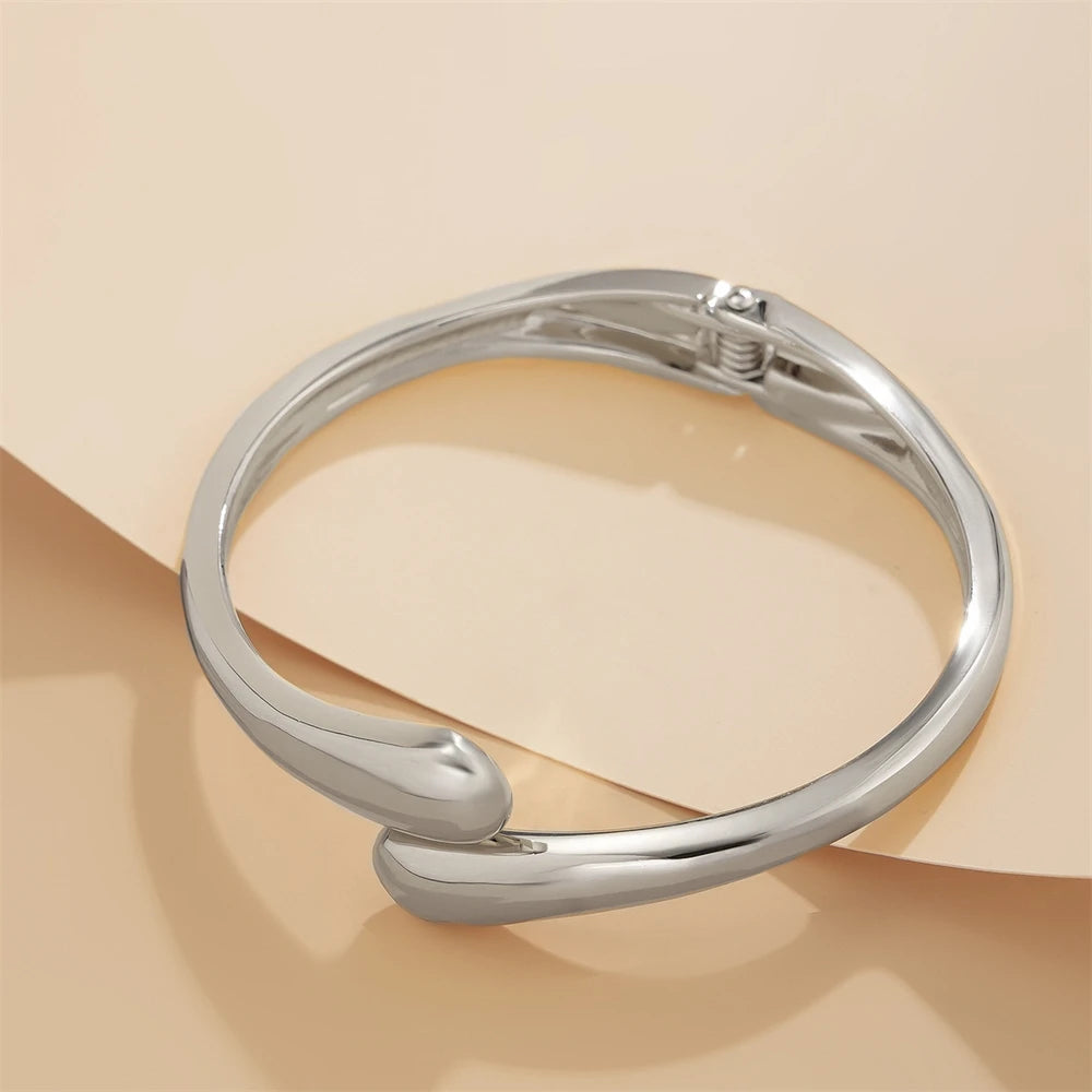 Silver/Gold Color Simple Water Drop Shaped Metal Open Cuff Bracelet - Kouttor Soliman