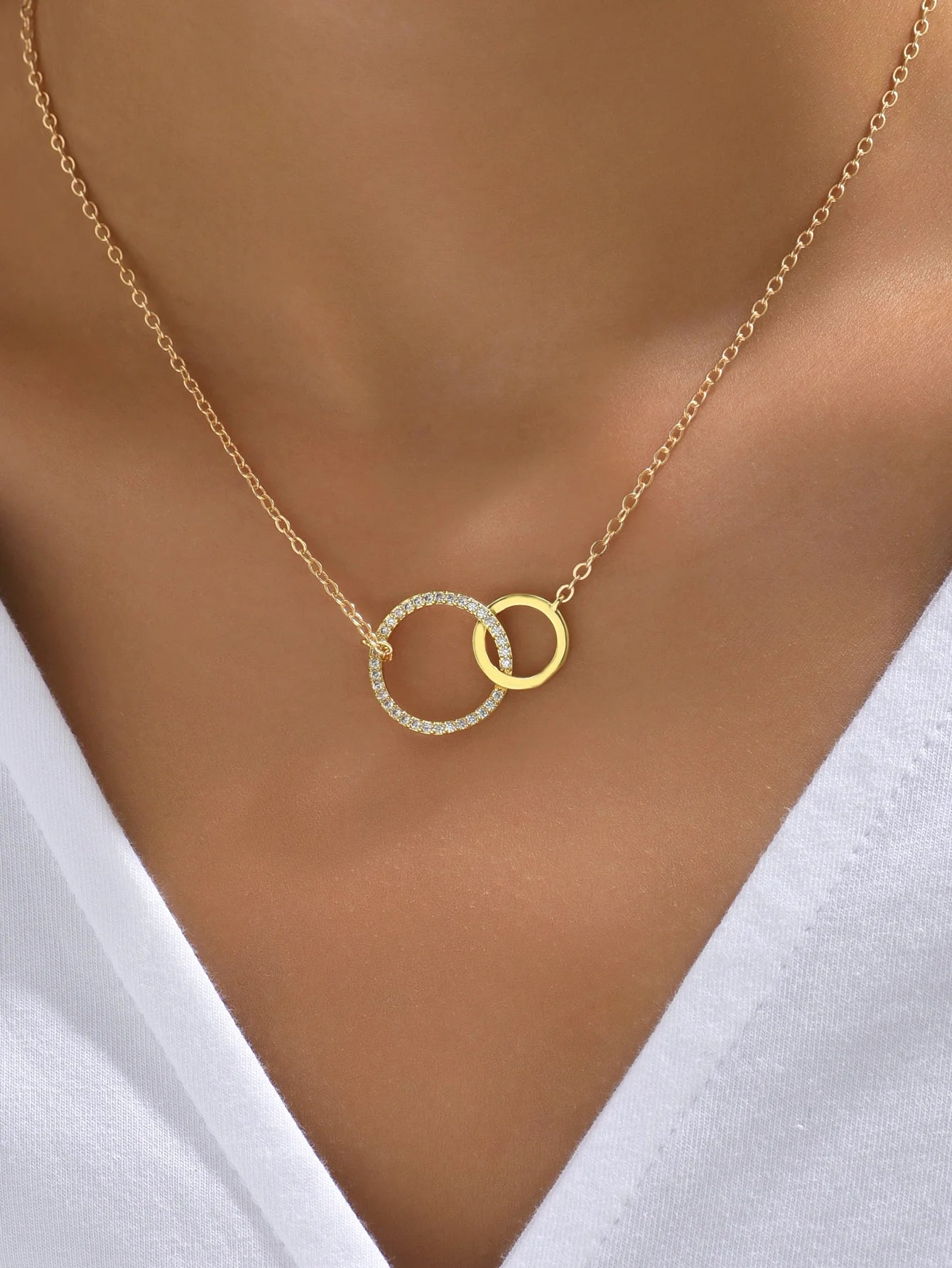 Stainless Steel Double Circle Pendant Necklace