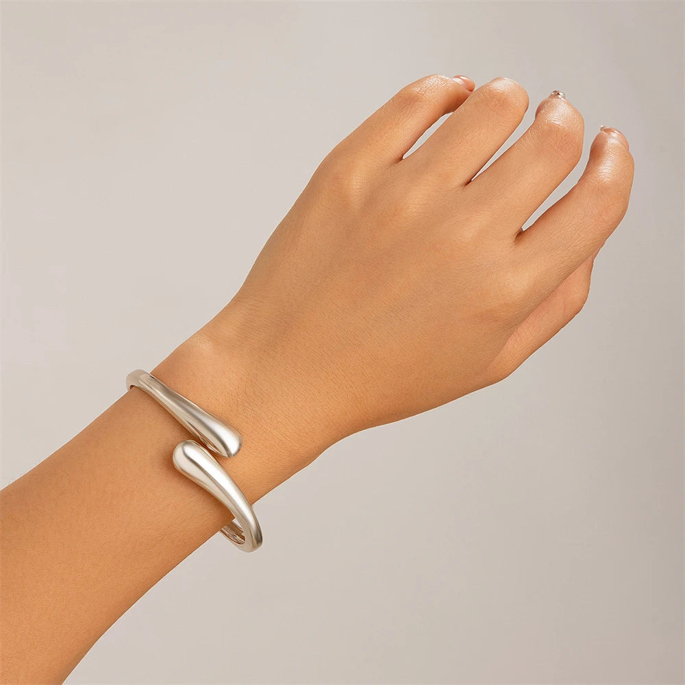 Silver/Gold Color Simple Water Drop Shaped Metal Open Cuff Bracelet - Kouttor Soliman