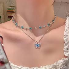 Blue Crystal Butterfly Necklace - Kouttor Soliman