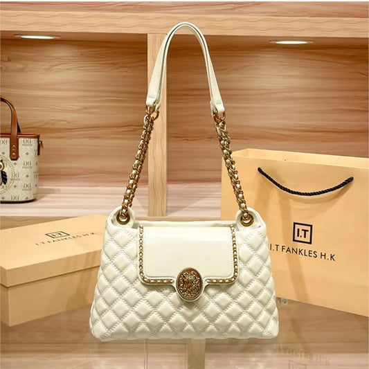 Luxury leather chain bag, large capacity, underarm shoulder bag