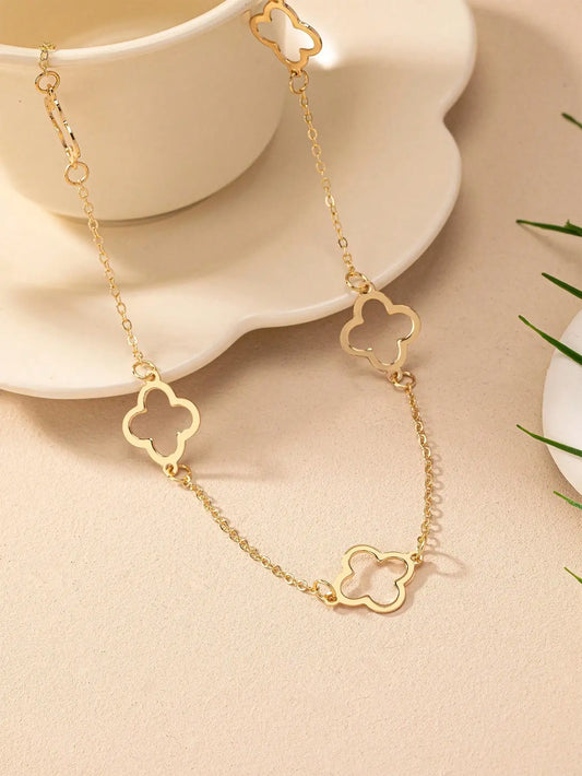 Gold Four Leaf Clover Necklace 18K Gold Plated Stainless Steel
