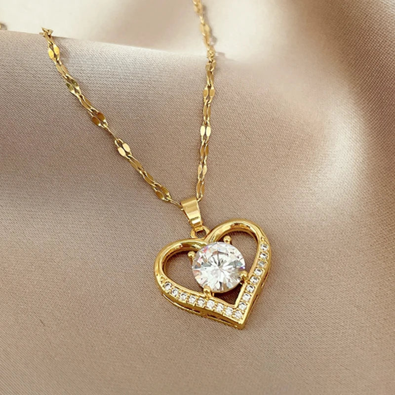 Heart Pendant Necklace Golden Stainless Steel