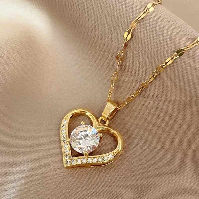 Heart Pendant Necklace Golden Stainless Steel