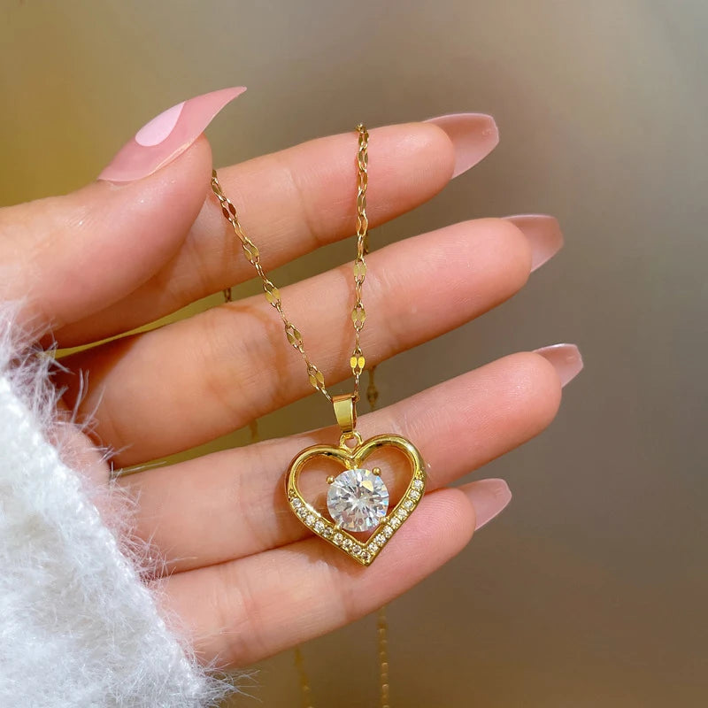 Heart Pendant Necklace Golden Stainless Steel