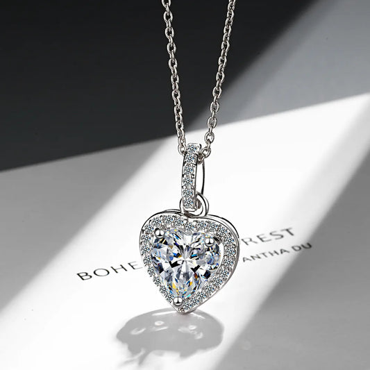 925 Sterling Silver Zircon Heart Pendant Necklaces