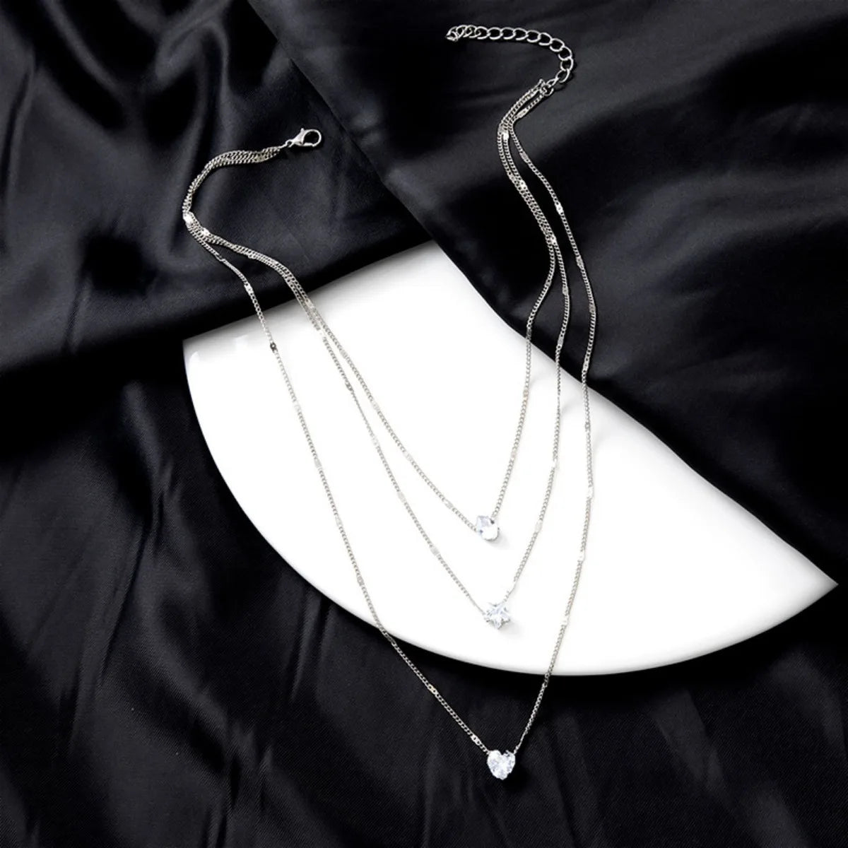 Triple Layer Sparkling Pendant Necklace - Kouttor Soliman