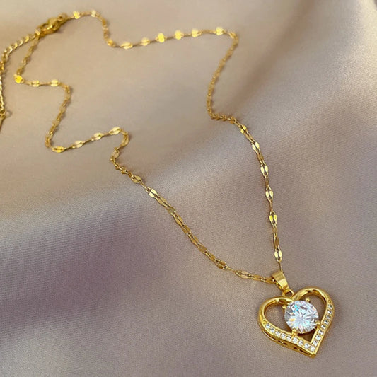 Heart Pendant Necklace Golden Stainless Steel