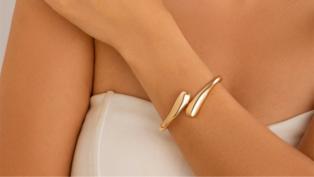 Silver/Gold Color Simple Water Drop Shaped Metal Open Cuff Bracelet - Kouttor Soliman