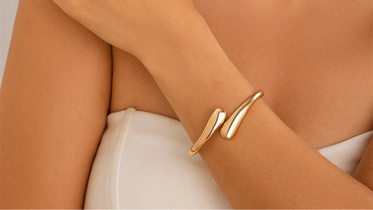 Silver/Gold Color Simple Water Drop Shaped Metal Open Cuff Bracelet - Kouttor Soliman