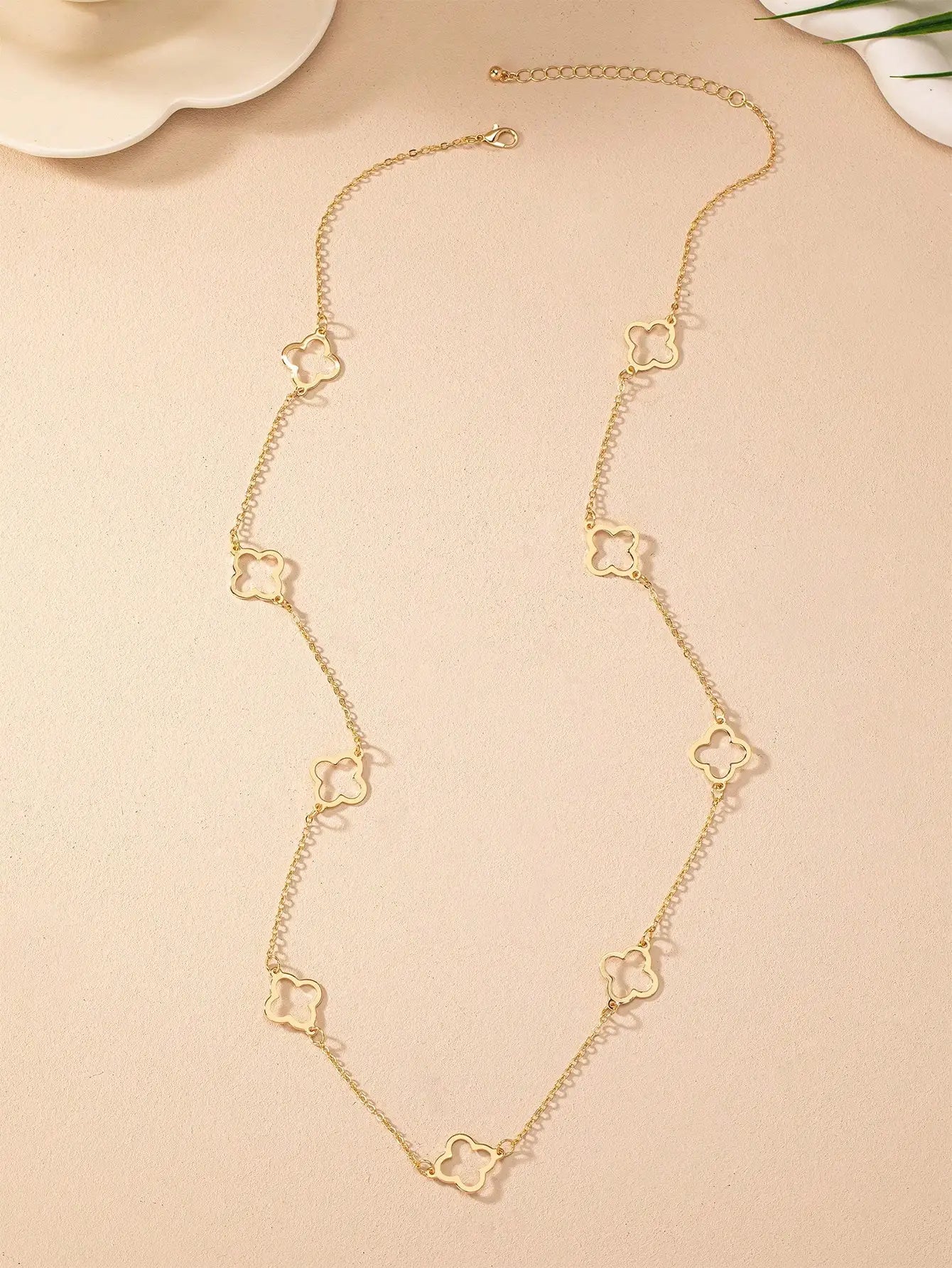 Gold Four Leaf Clover Necklace 18K Gold Plated Stainless Steel