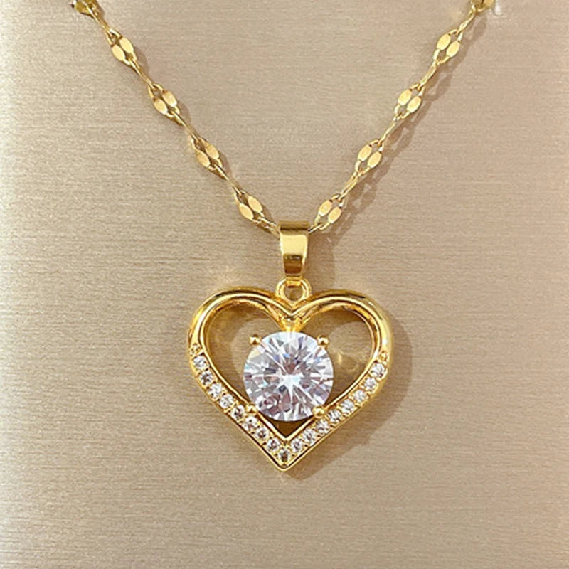 Heart Pendant Necklace Golden Stainless Steel