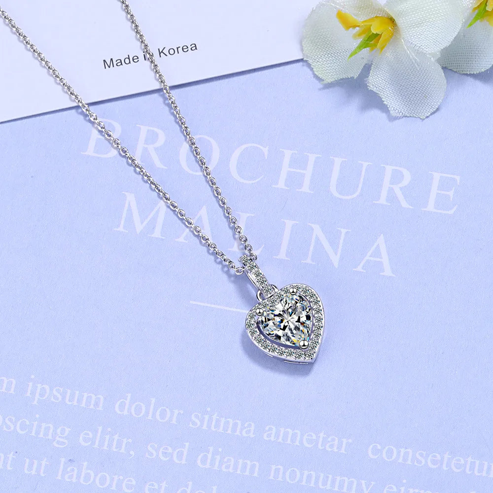925 Sterling Silver Zircon Heart Pendant Necklaces