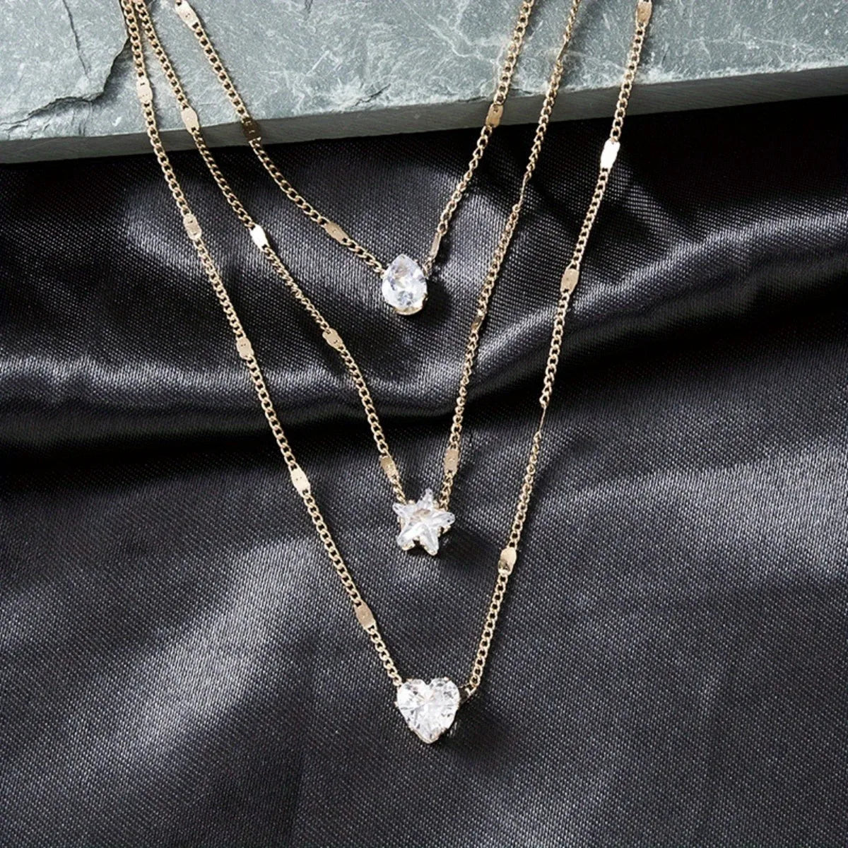 Triple Layer Sparkling Pendant Necklace - Kouttor Soliman