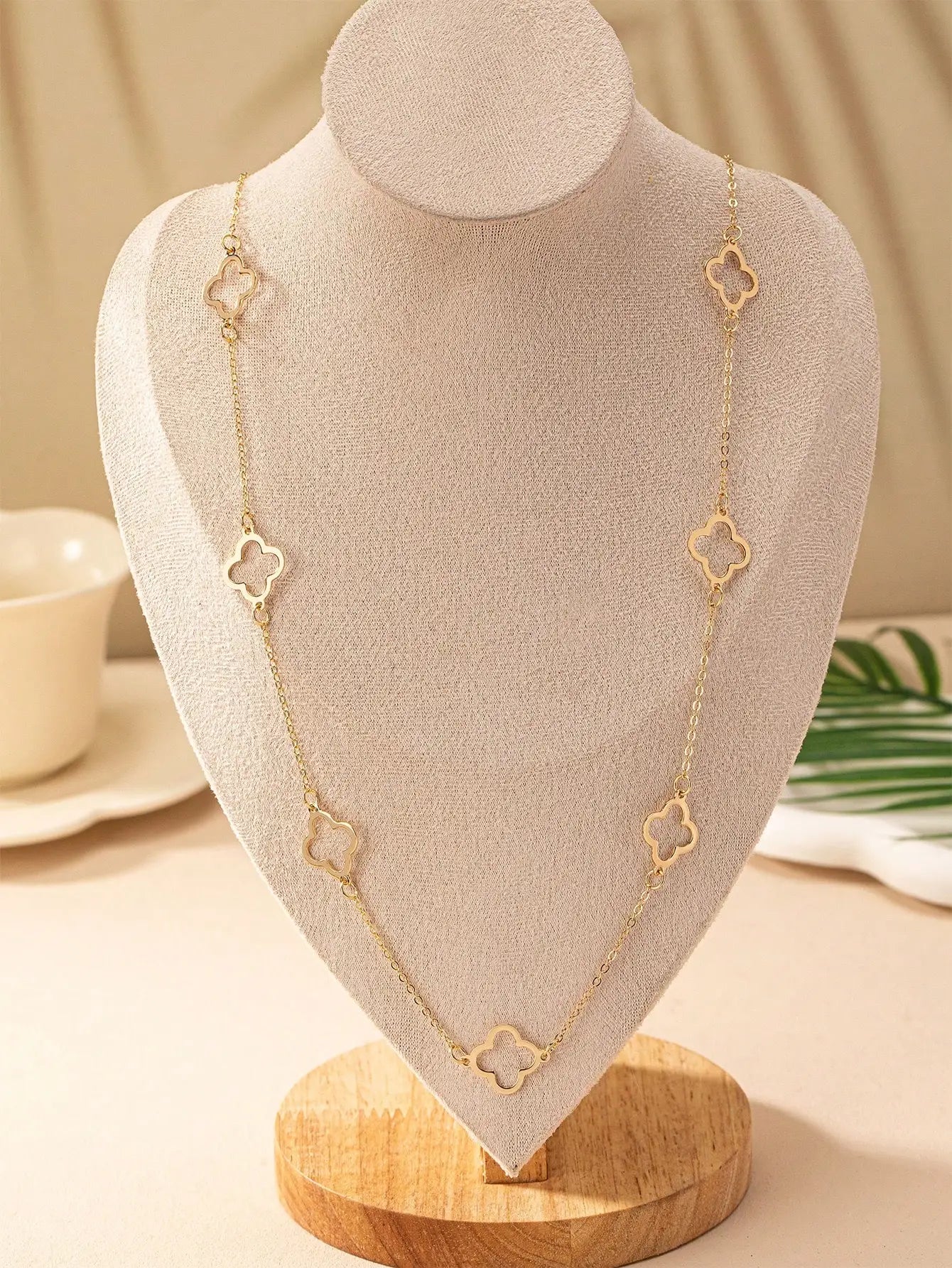 Gold Four Leaf Clover Necklace 18K Gold Plated Stainless Steel