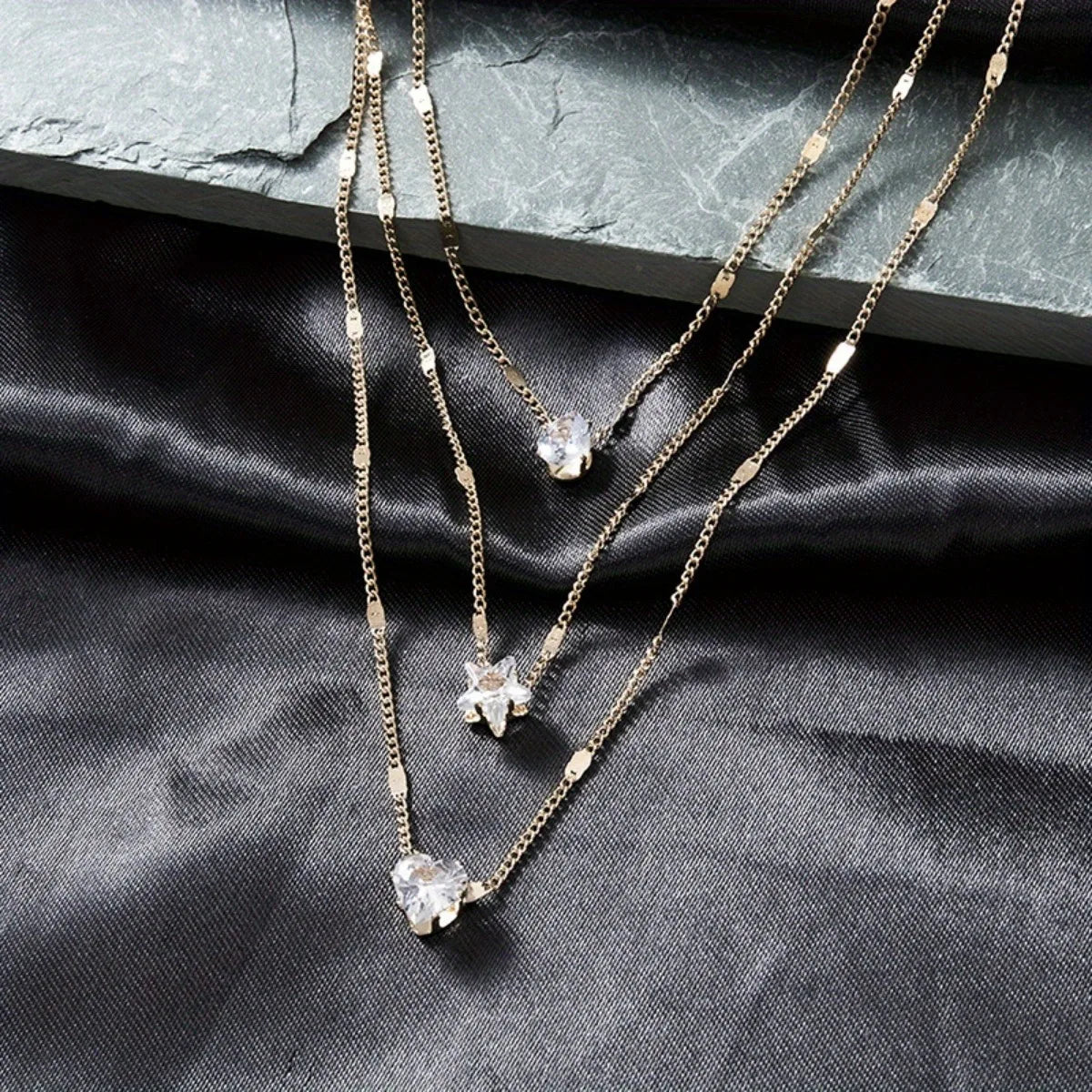 Triple Layer Sparkling Pendant Necklace - Kouttor Soliman