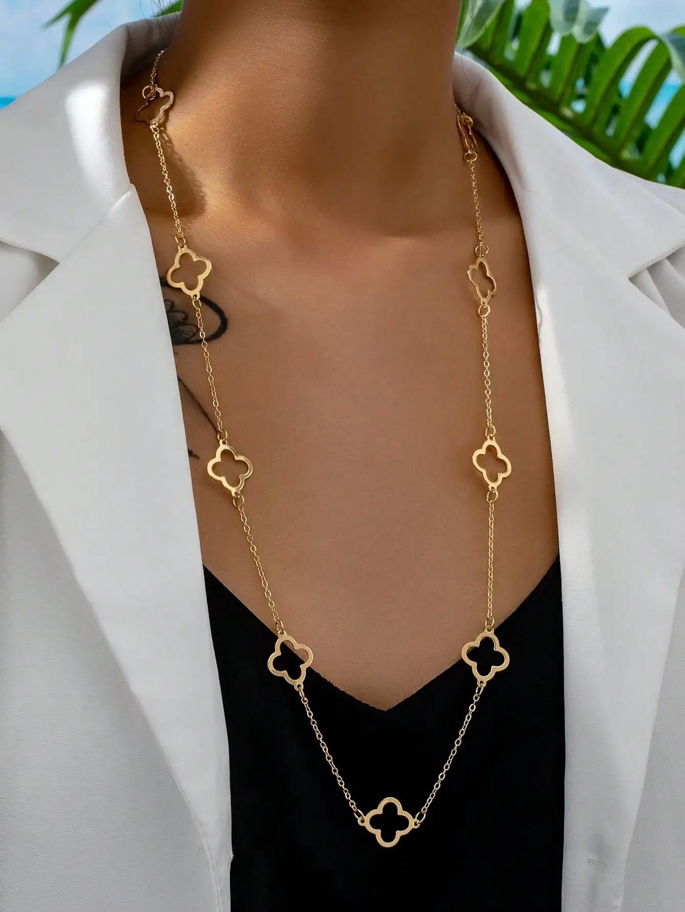 Gold Four Leaf Clover Necklace 18K Gold Plated Stainless Steel