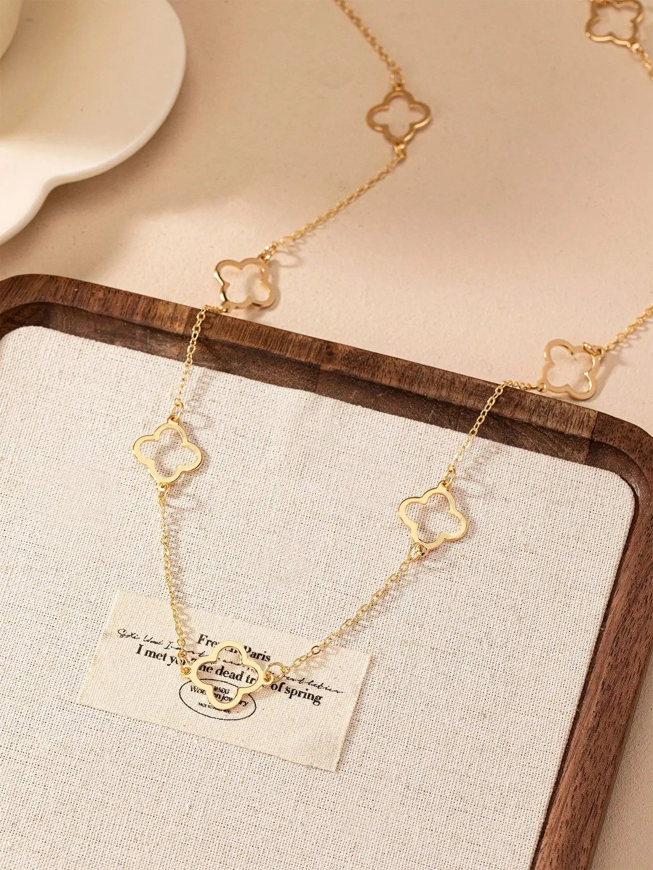 Gold Four Leaf Clover Necklace 18K Gold Plated Stainless Steel