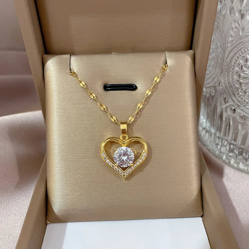 Heart Pendant Necklace Golden Stainless Steel